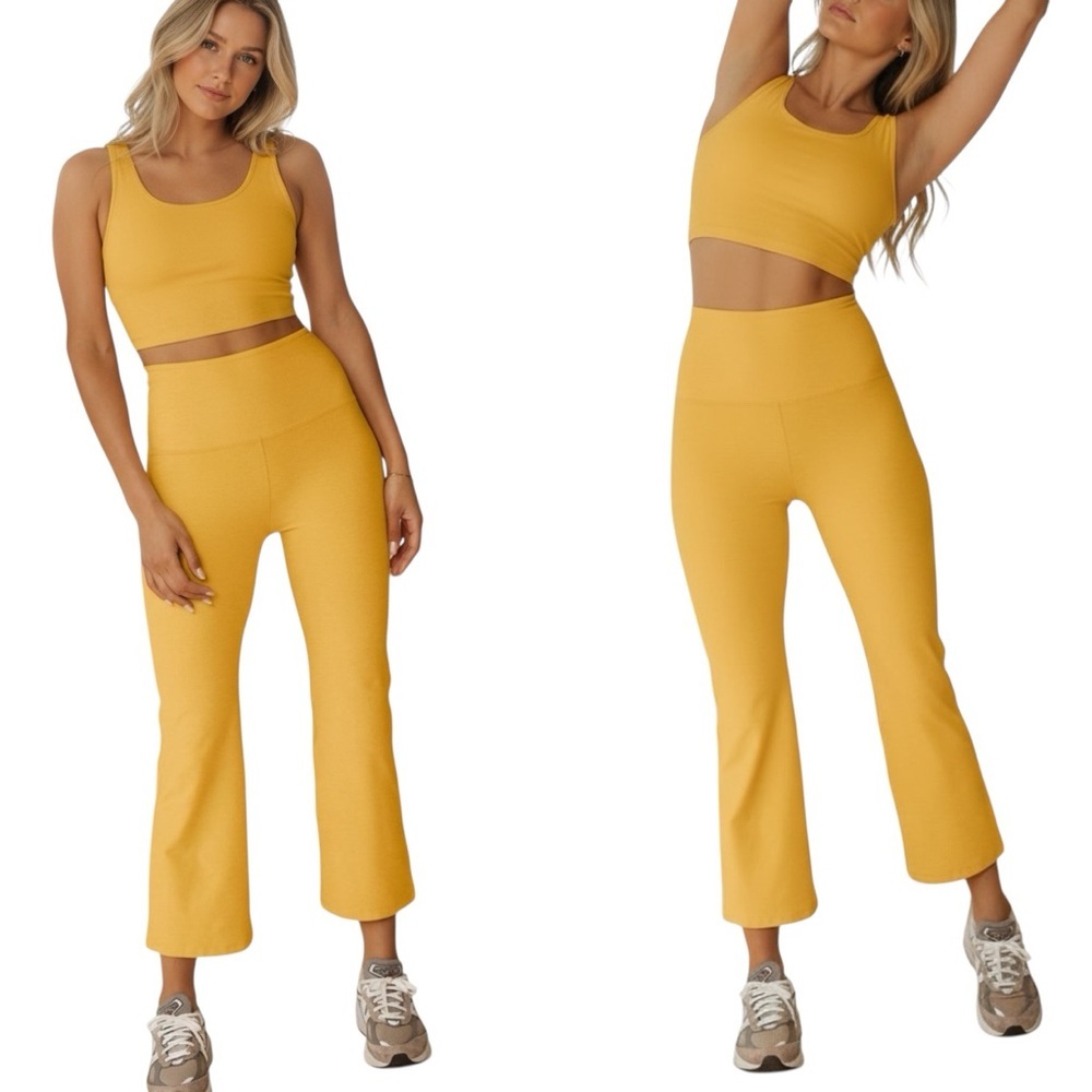 BEYOND YOGA Retro Space Dye Yellow Crop High Rise Flare Leggings Pants